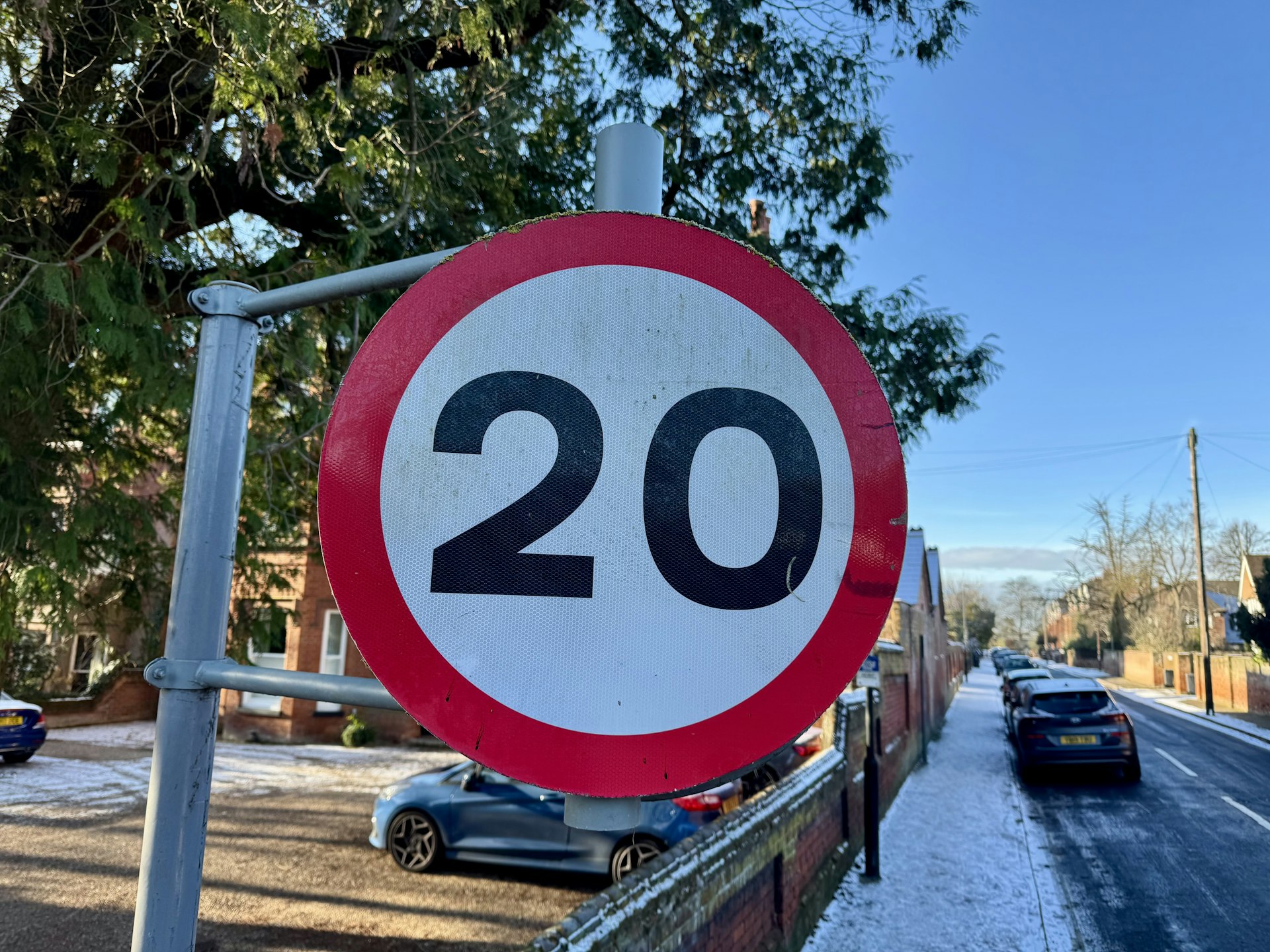 A 20mph sign on a residential road in Ipswich